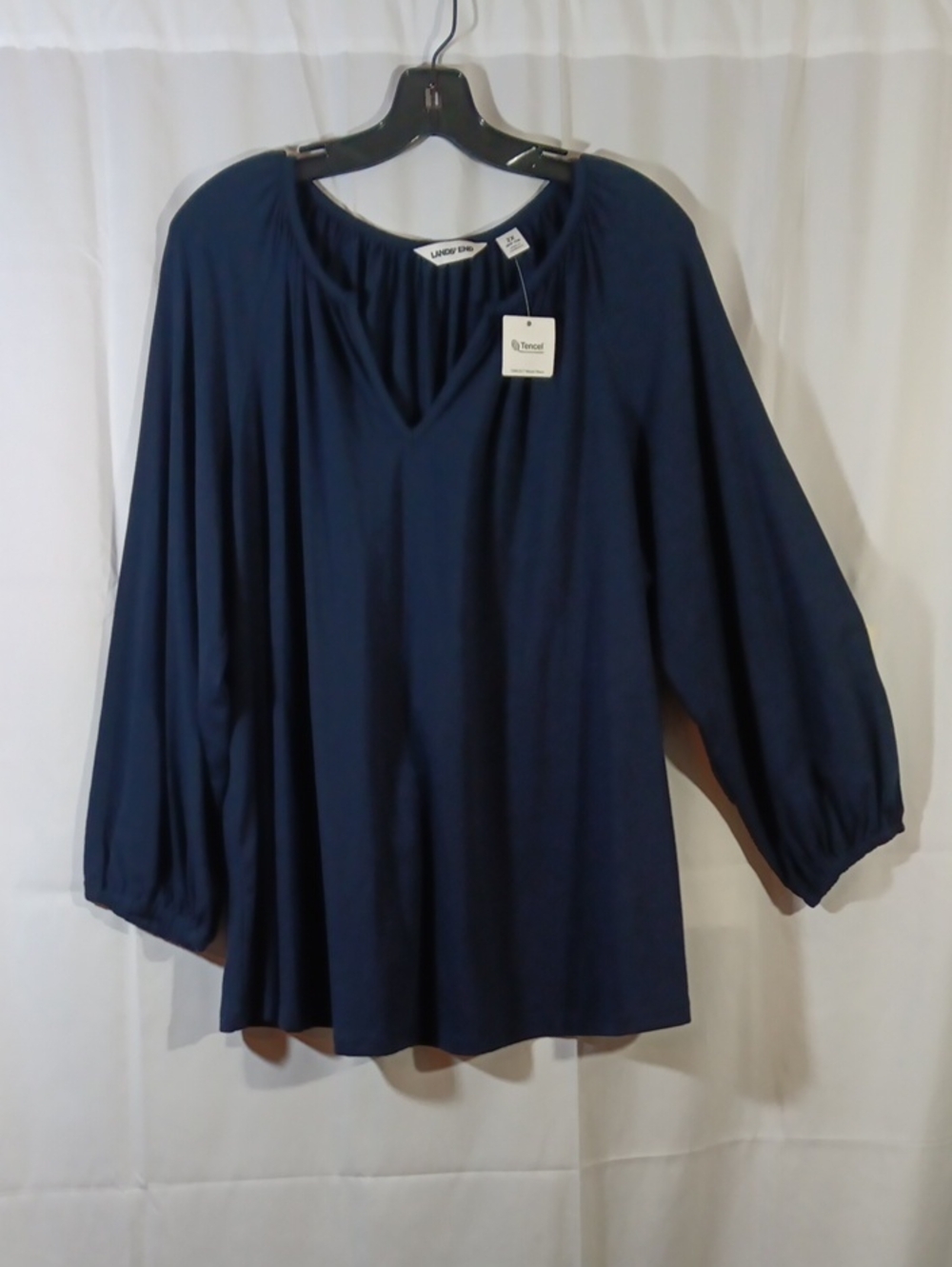 Lands End Womens 2X Navy Blue Top Modal Jersey Plus Size 20W-22W Blouse Romantic